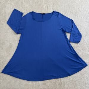 MONNURO Womens 3X Royal Blue Swing Tunic Top 3/4 Sleeve Plus Size Stretch
